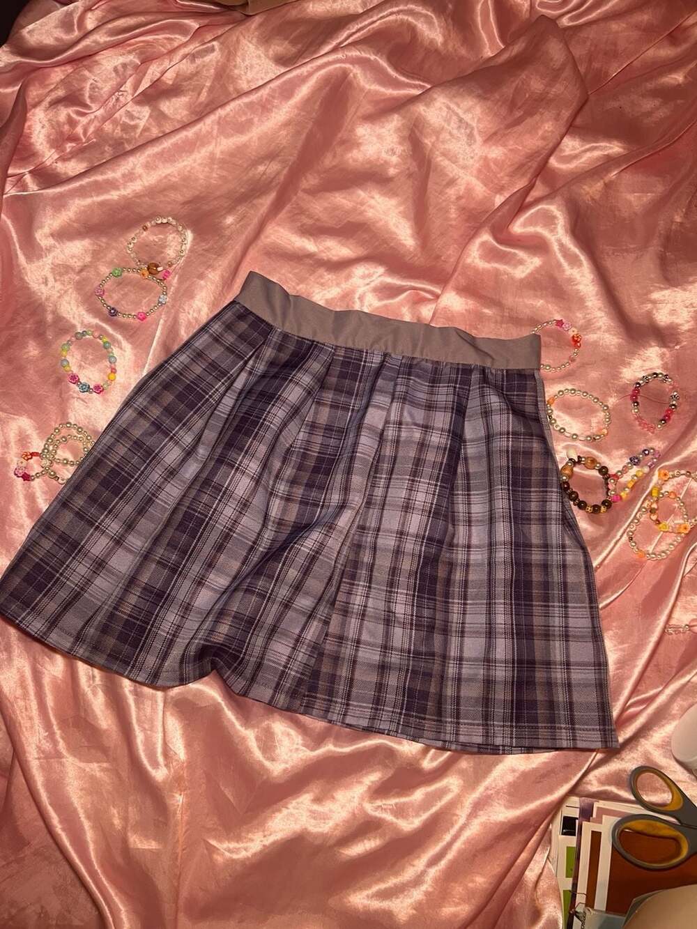 Romwe Purple Plaid Pleated Skirt Size S